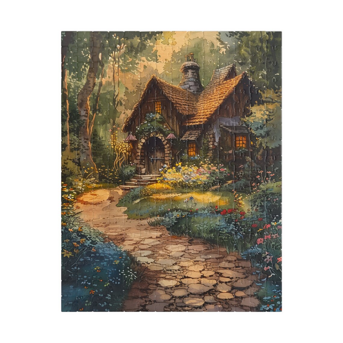 Country Cabin at Twilight in the Woods Watercolor Glow Poster - Image 2
