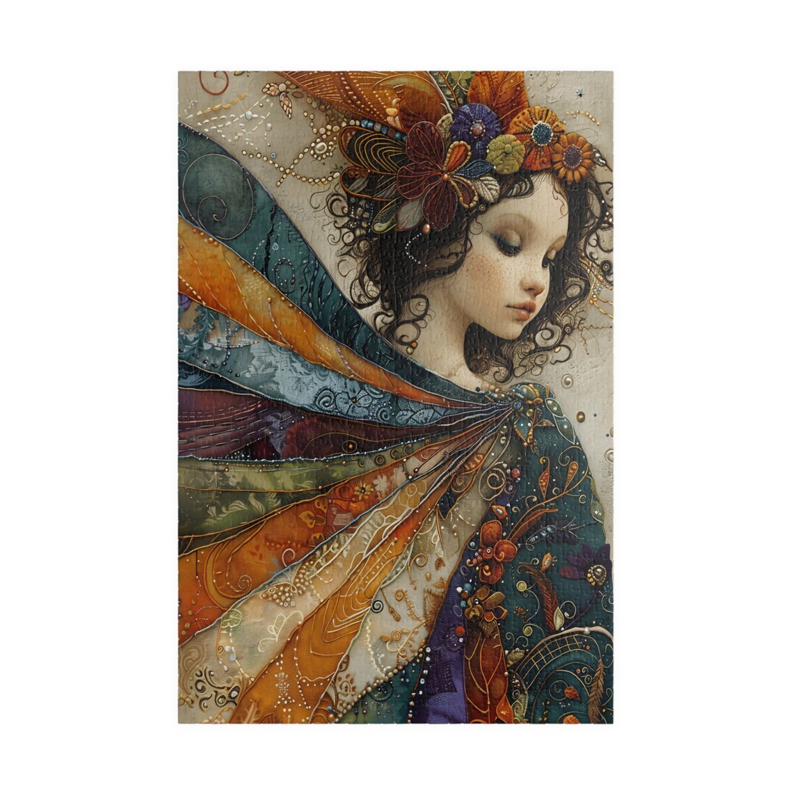 Dreamy Butterfly Girl Wearing a Vibrant Rainbow Flower Crown Poster - Image 4