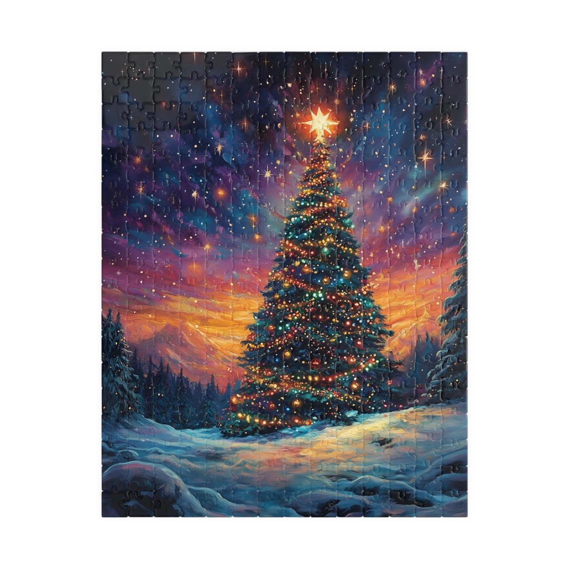 Glowing Christmas Tree Under a Starry Winter Sky Night Art Print - Image 5