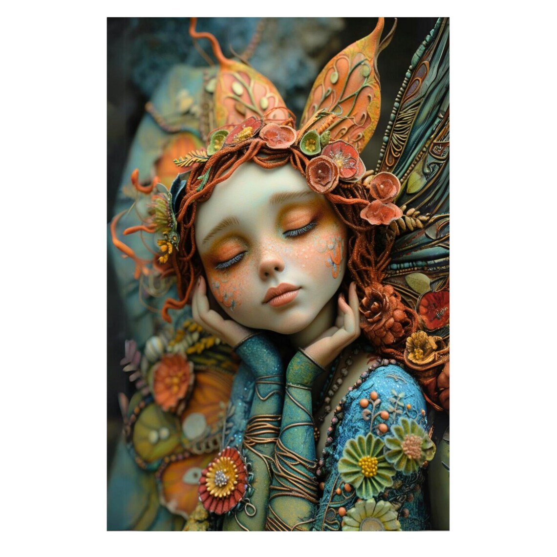 Serene Fairy Resting Chin in Hands Floral Wings Dreamy Poster - Image 3