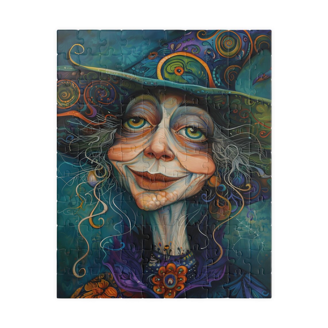 Cheerful Whimsical Witch Portrait In Jewel Tones Artwork Poster - Image 5