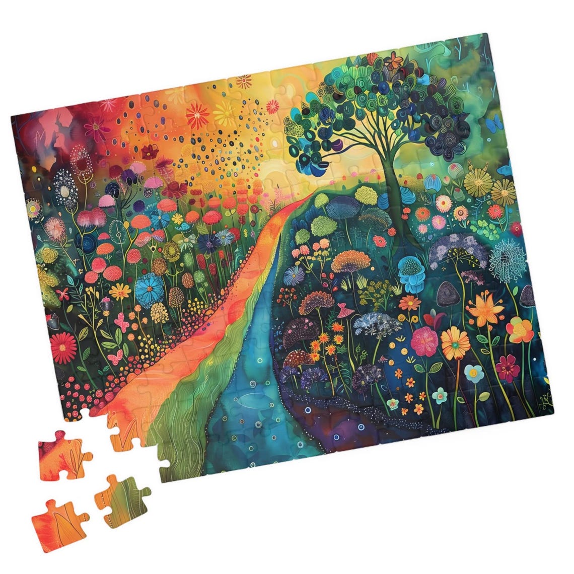 Whimsical Rainbow Garden Path Flower Meadow Fantasy Art Poster