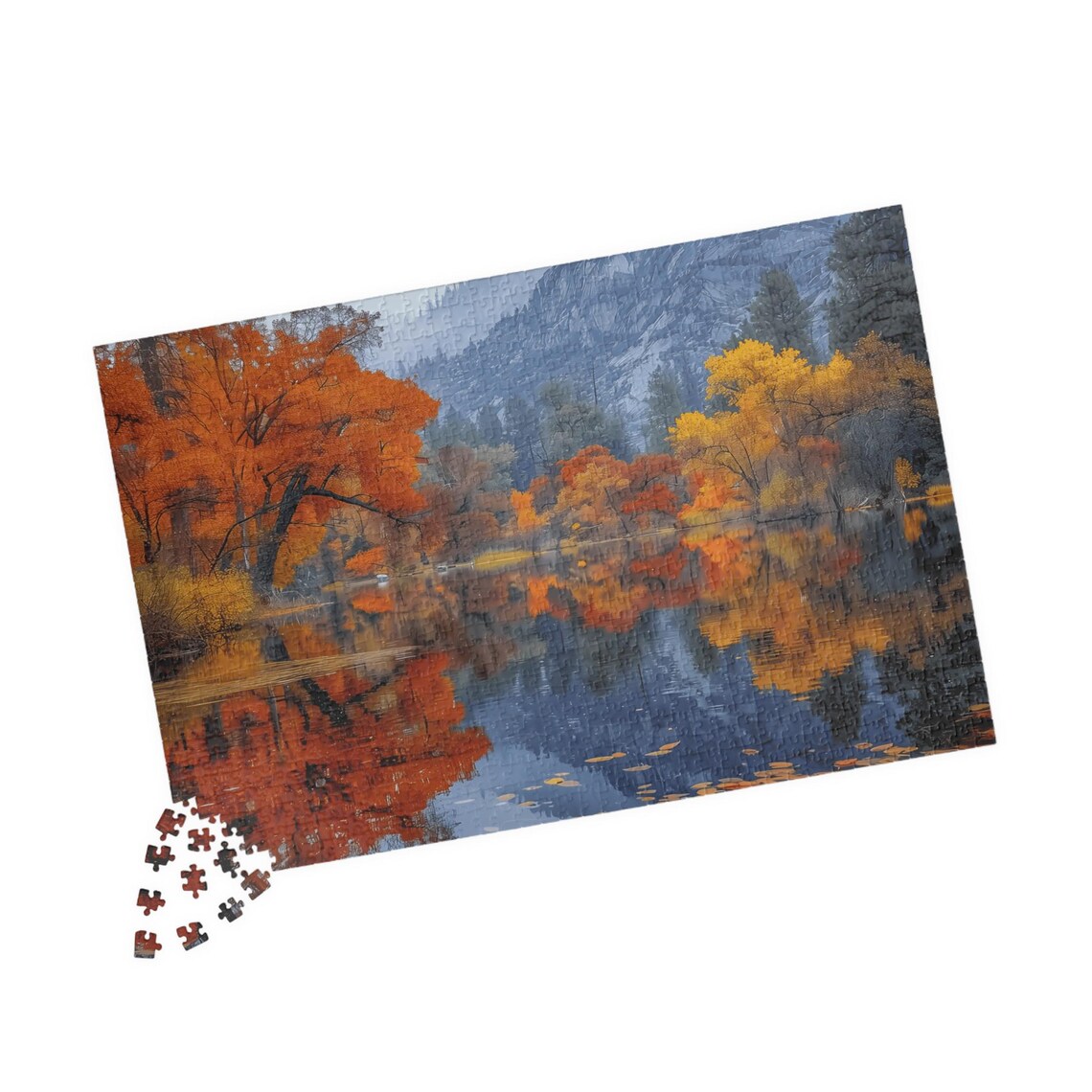 Fall Mountain Lake Jigsaw, Autumn Nature Art Print - Image 4