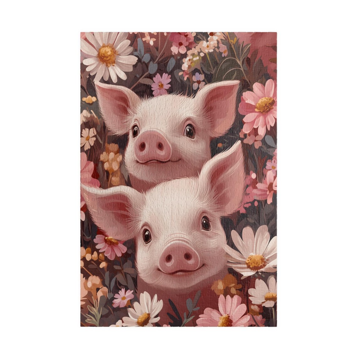 Two Baby Pigs Wildflower Meadow Cute Piglet Floral Art Poster - Image 3