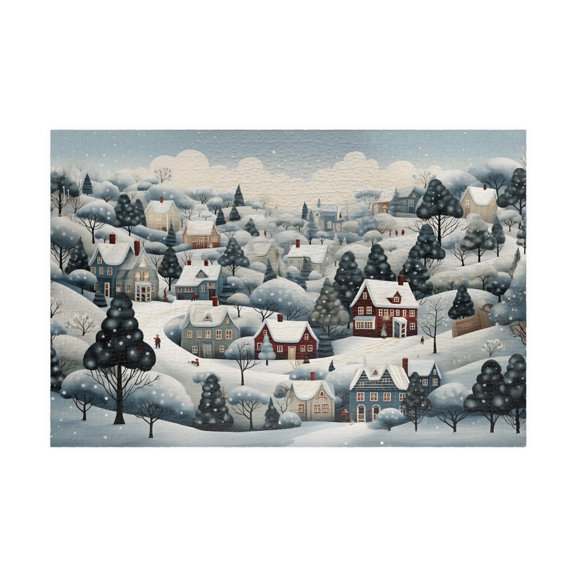 Winter Town Contemporary Folk Art Art Print - Image 3