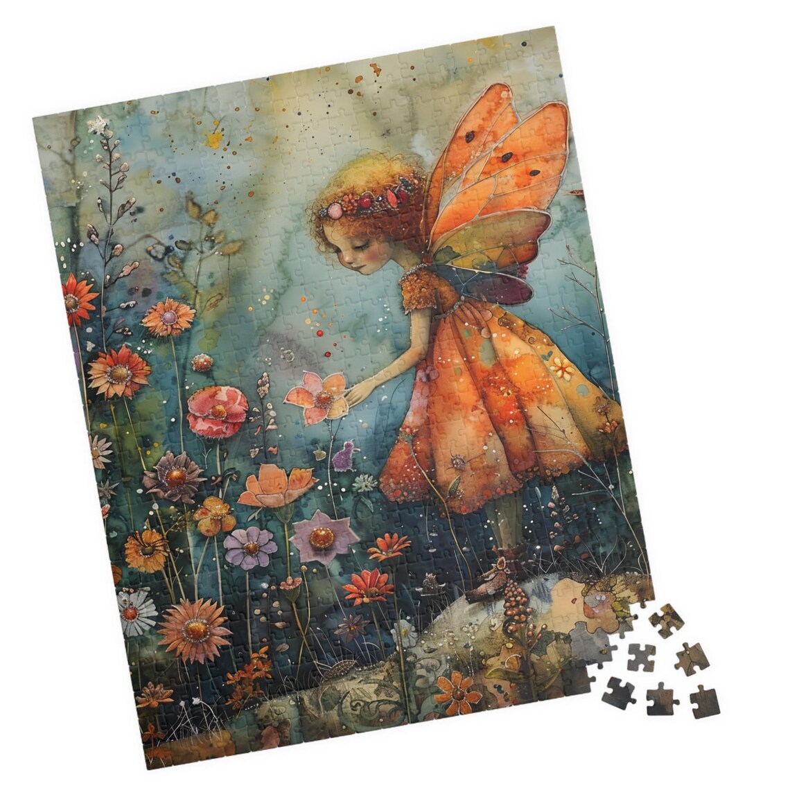 Watercolor Fairy With Butterfly Wings in Flower Garden Fantasy Poster
