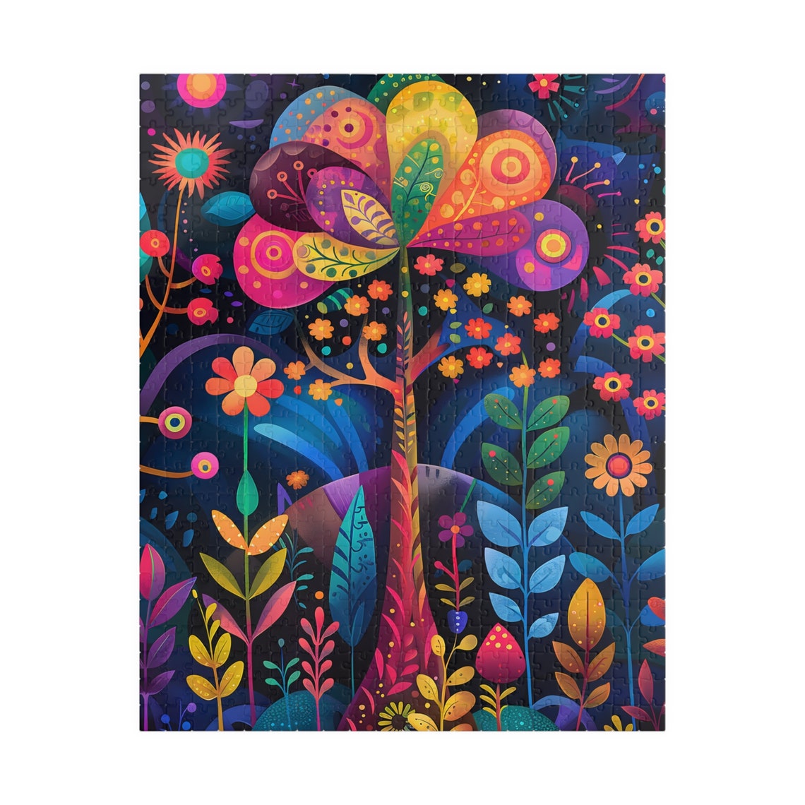 Psychedelic Flower Tree Night Garden Colorful Jigsaw Puzzle Print - Image 5