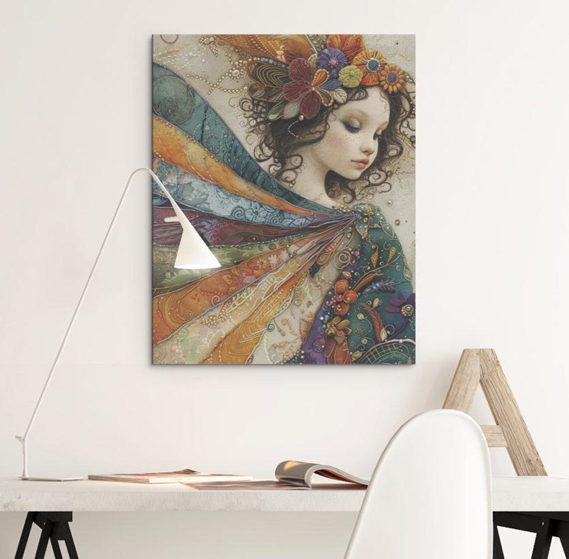 Patchwork Butterfly Wing Girl Whimsical Fairy Portrait Poster