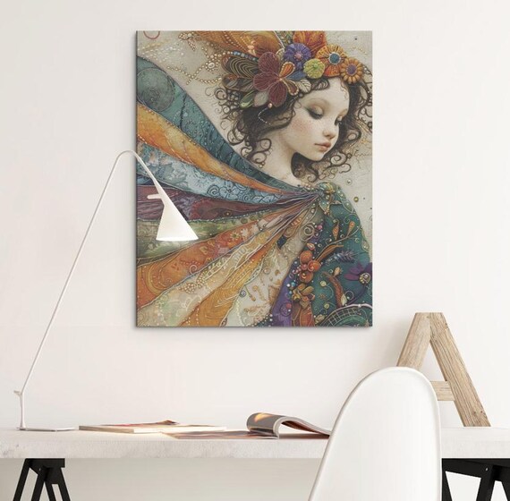 Patchwork Butterfly Wing Girl Whimsical Fairy Portrait Poster