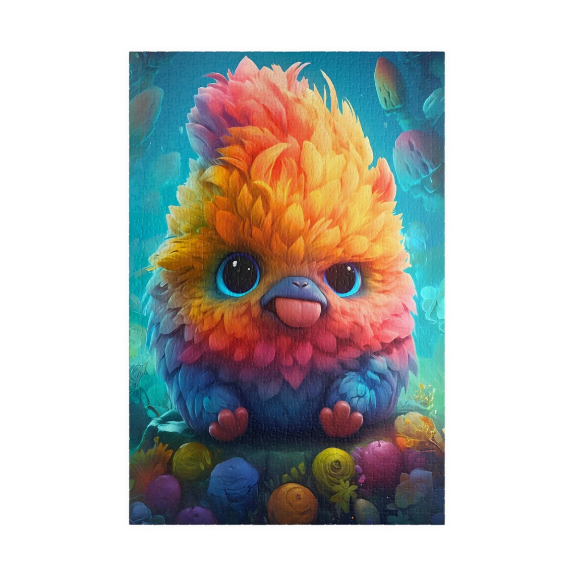 Cute Rainbow Fluffy Bird Fantasy Creature Turquoise Whimsical Poster - Image 3