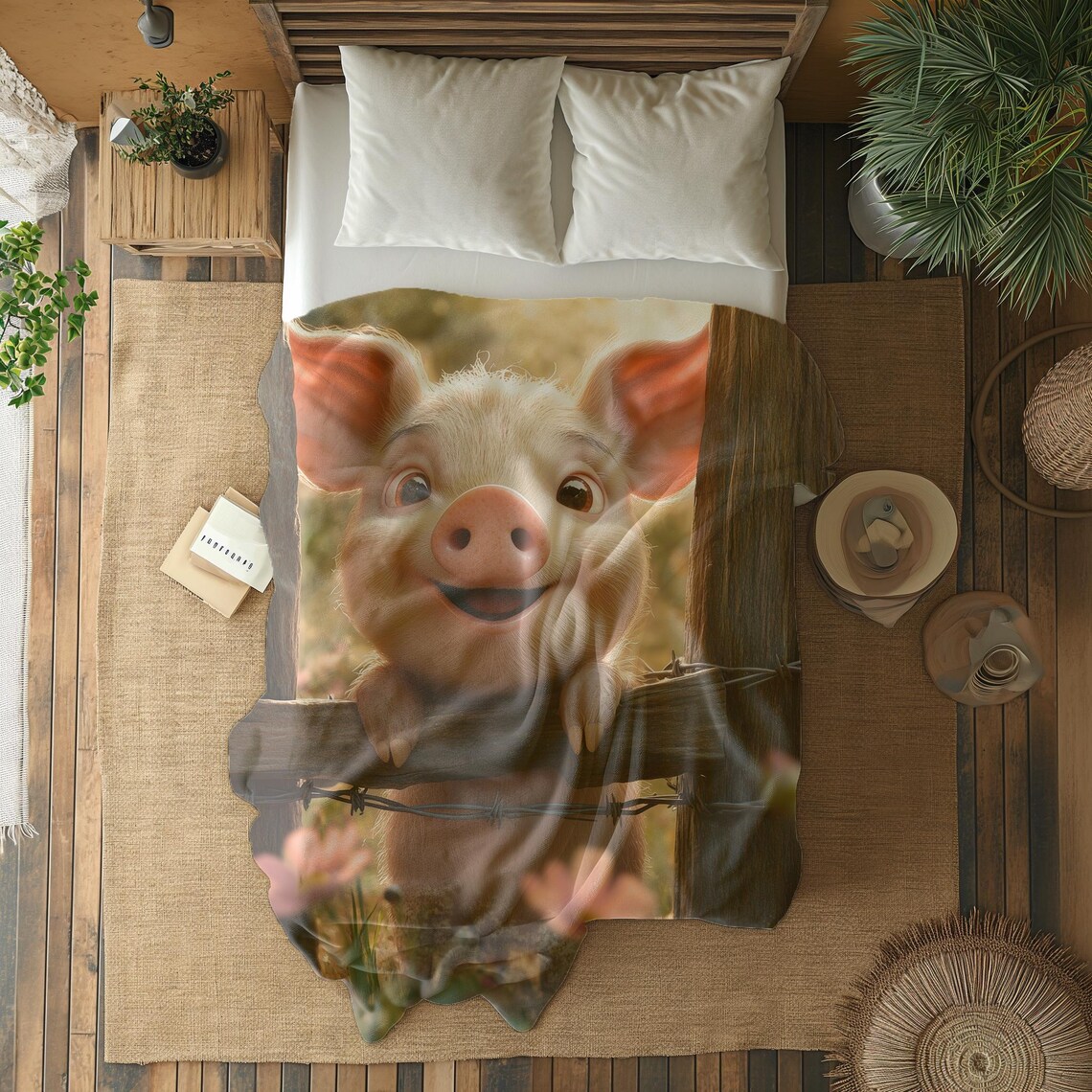 Happy Little Pig Peeking Over a Rustic Wooden Fence Farm Poster - Image 2