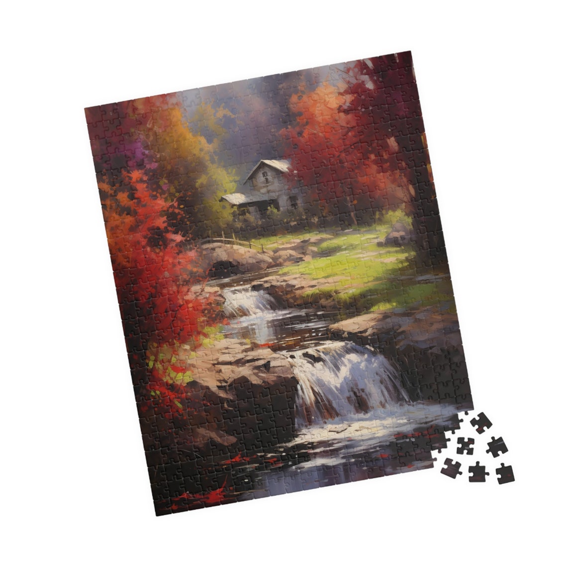 Country Cabin by Autumn Stream Waterfall Rustic Woodland Poster - Image 4