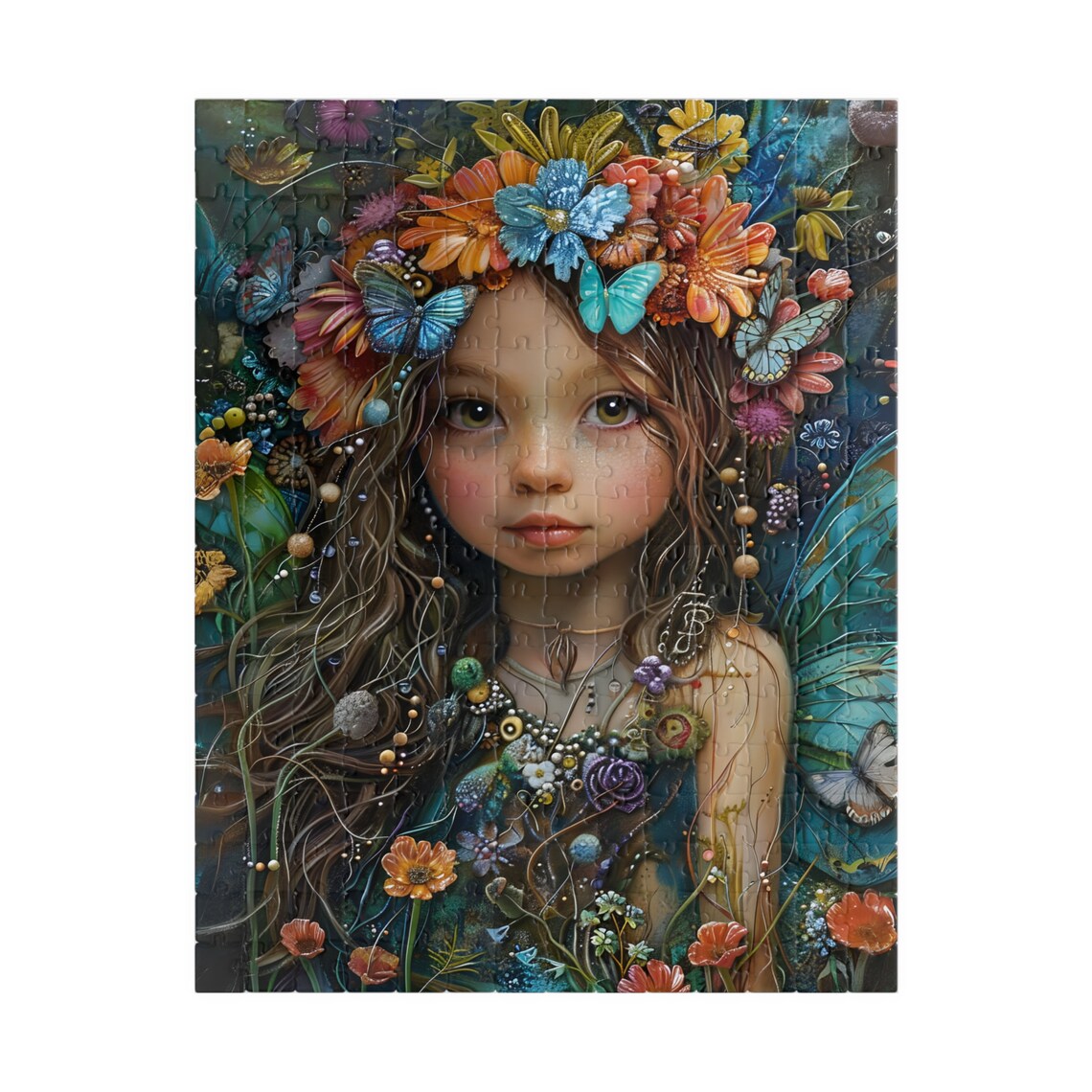 Flower Fairy Portrait with Butterfly Crown and Fairy Wings Art Poster - Image 2