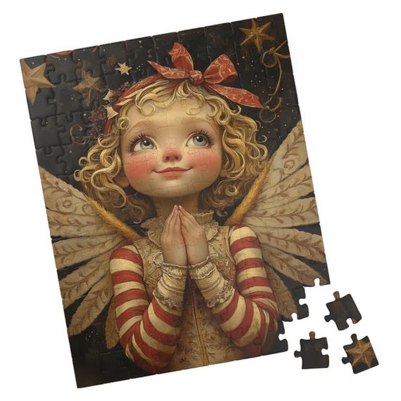 Pretty Folk Art Angel Jigsaw Puzzle Gift For Holidays Birthdays Get Well And Nursing Homes Fun Tech Free Activity
