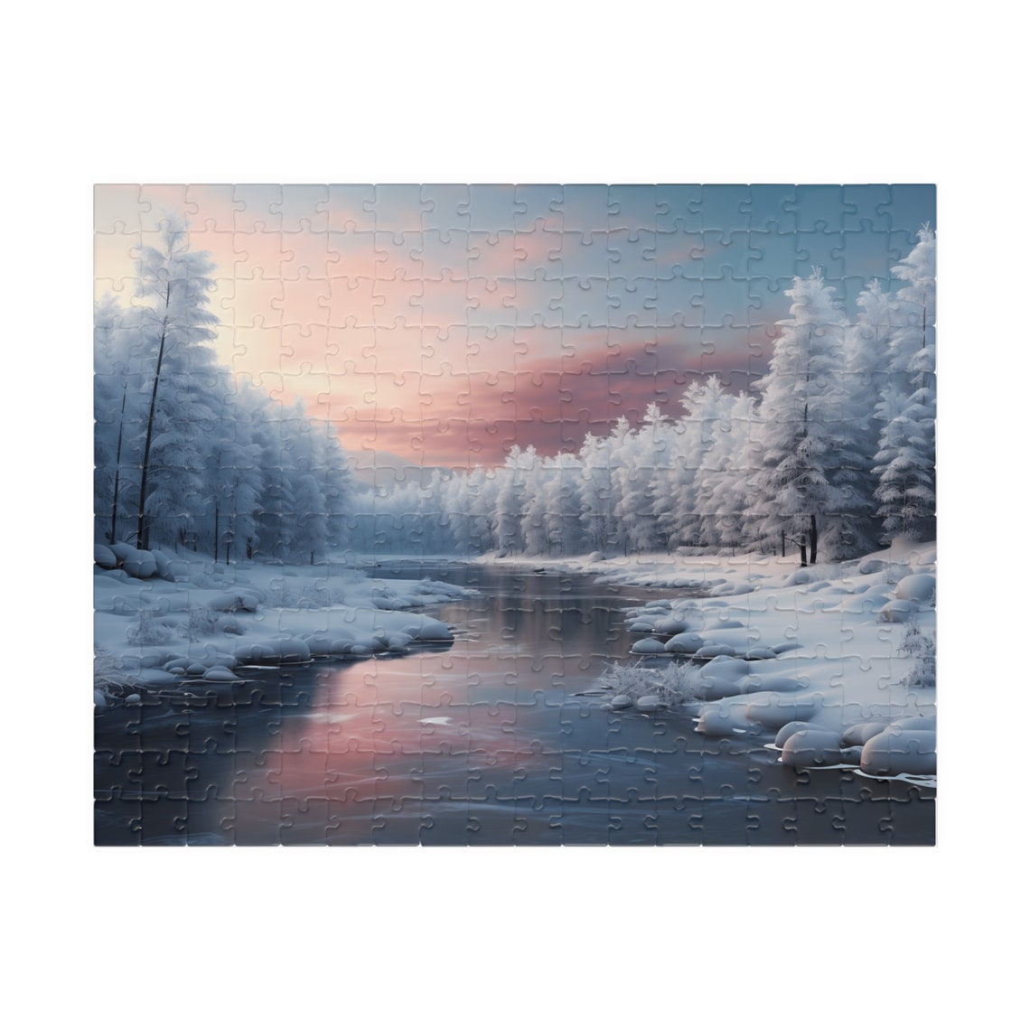 Snowy River At Sunset With Frosted Pine Trees Winter Art Poster - Image 2