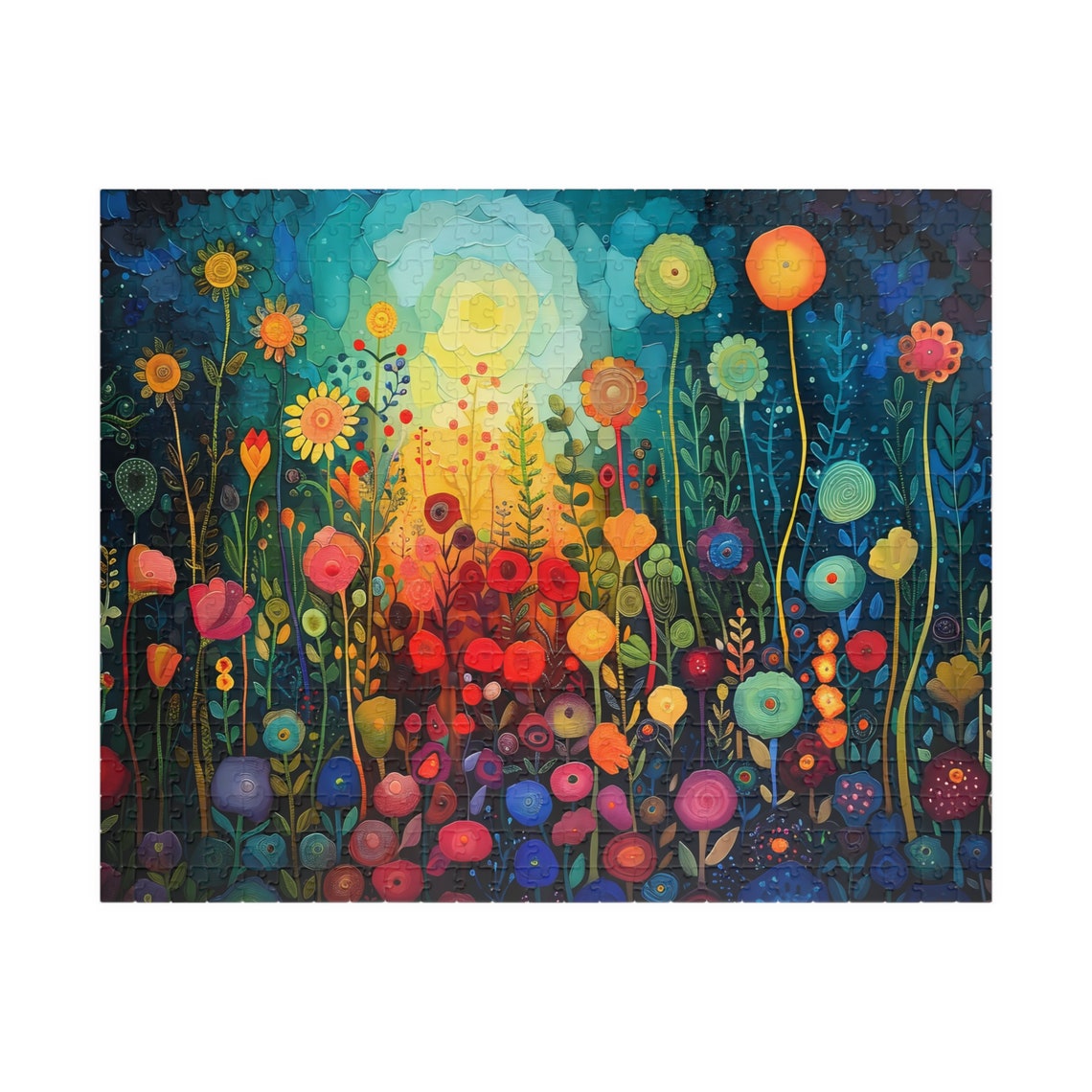 Whimsical Rainbow Wildflower Garden Under Moonlight Art Poster - Image 5