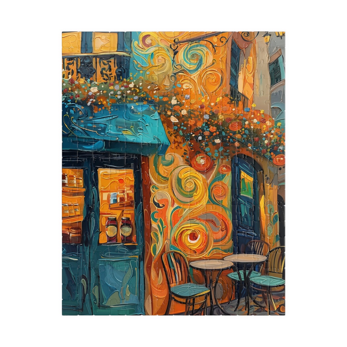 Colorful Parisian Cafe Swirling Impasto Storefront Art Poster - Image 2
