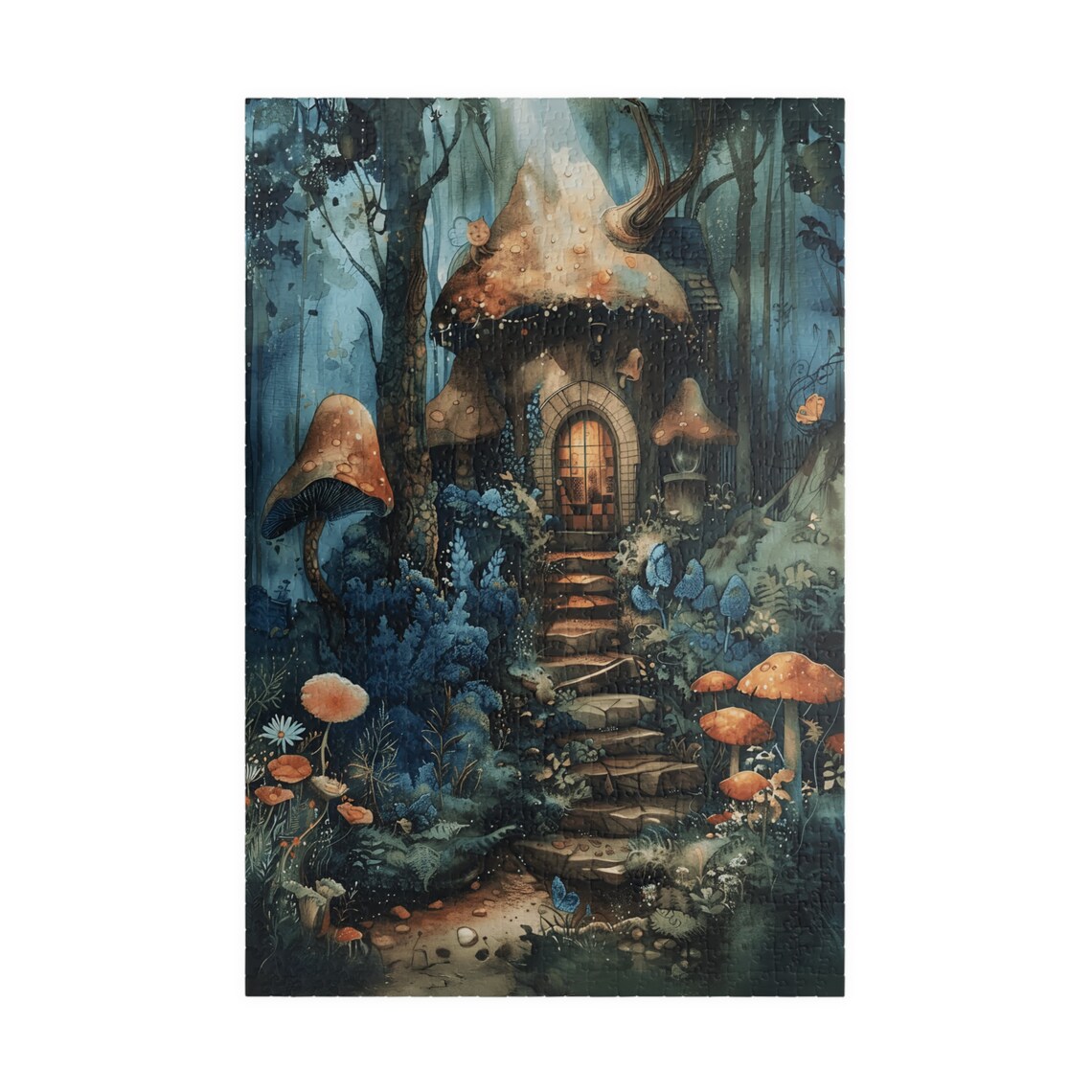 Enchanted Mushroom Cottage Forest Night Glowing Door Art Poster - Image 3
