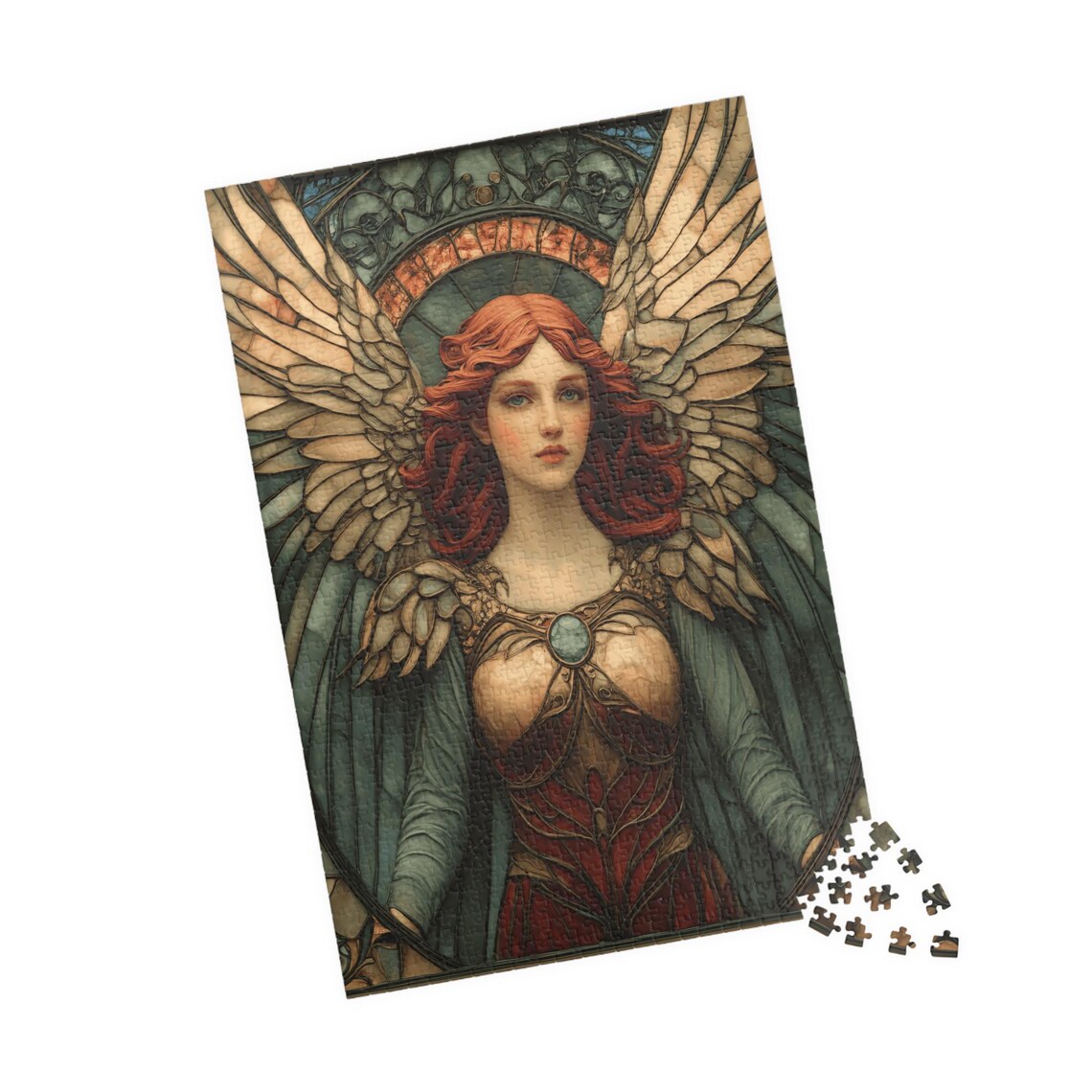 Red Haired Angel Stained Glass Style Large Wings Vintage Poster - Image 4