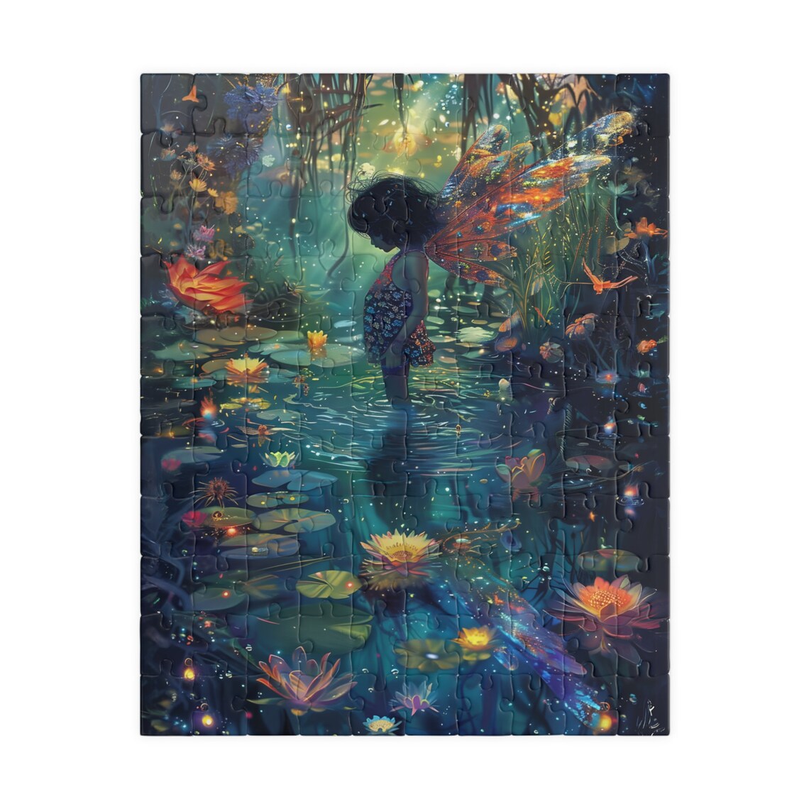 Glowing Fairy Standing In Moonlit Lily Pond Night Magic Art Poster - Image 5
