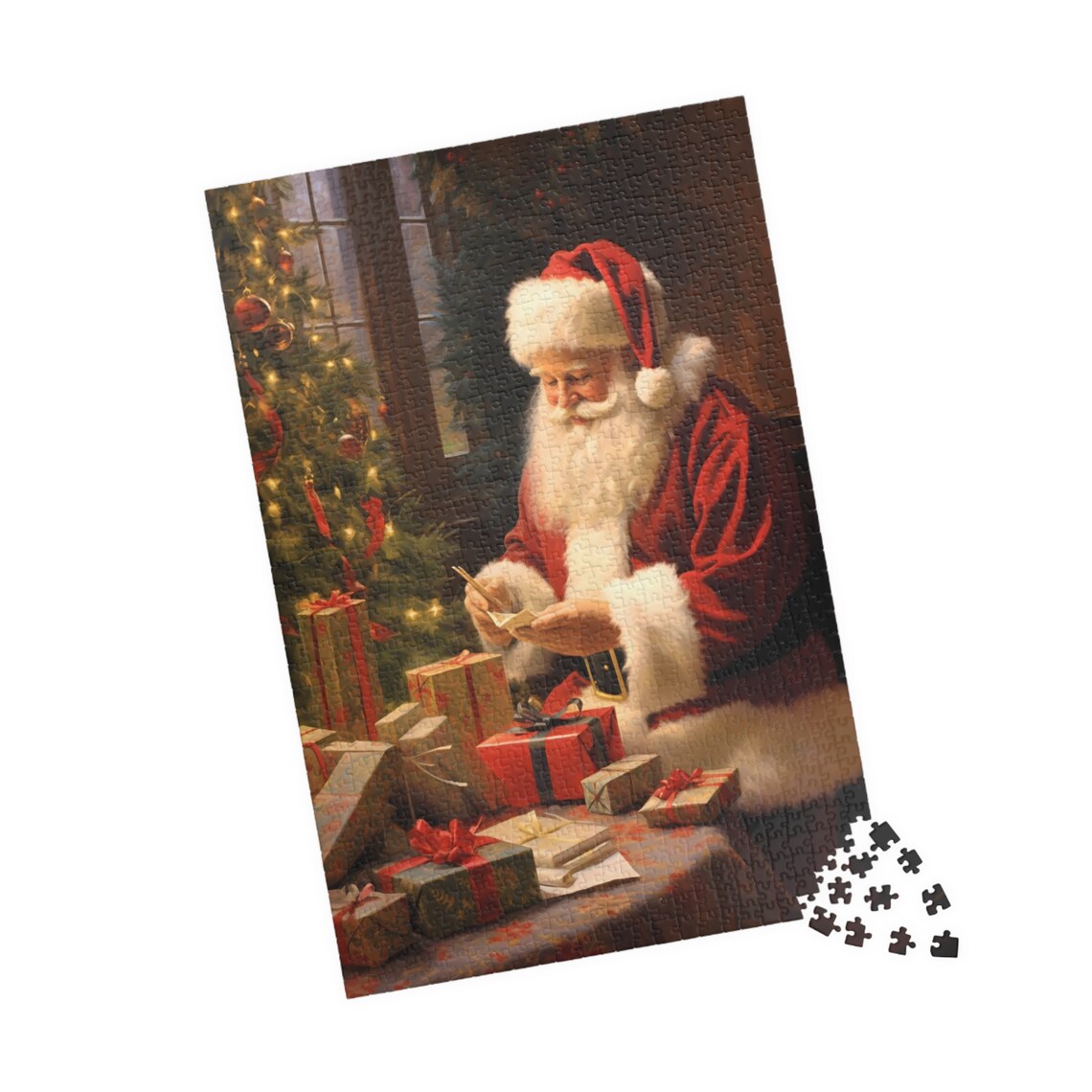 Classic Santa With Tree And Gifts Christmas Art Print - Image 4
