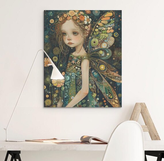 Fairy Girl with Jeweled Butterfly Wings Midnight Garden Poster