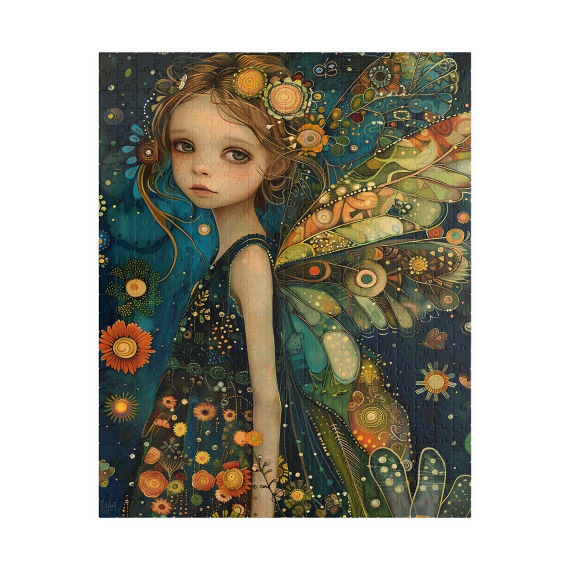 Boho Fairy Portrait With Ornate Teal Wings Night Garden Art Poster - Image 5