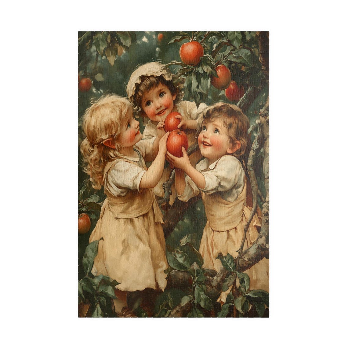 Happy Children Picking Red Apples in Sunny Orchard Vintage Poster - Image 3