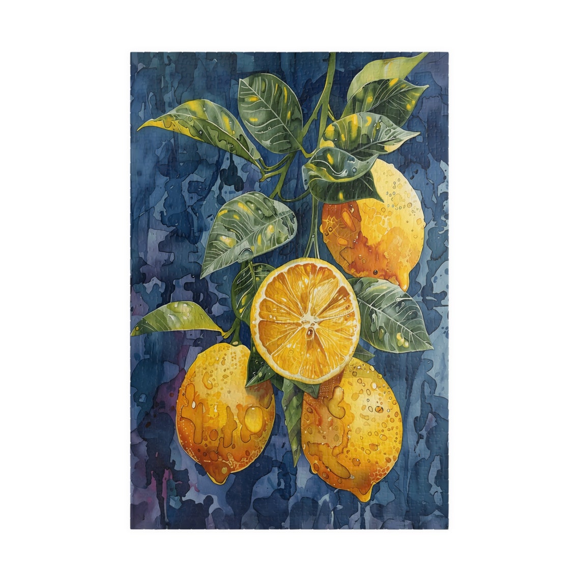 Fresh Watercolor Lemons on Blue Branch Botanical Kitchen Wall Art - Image 3