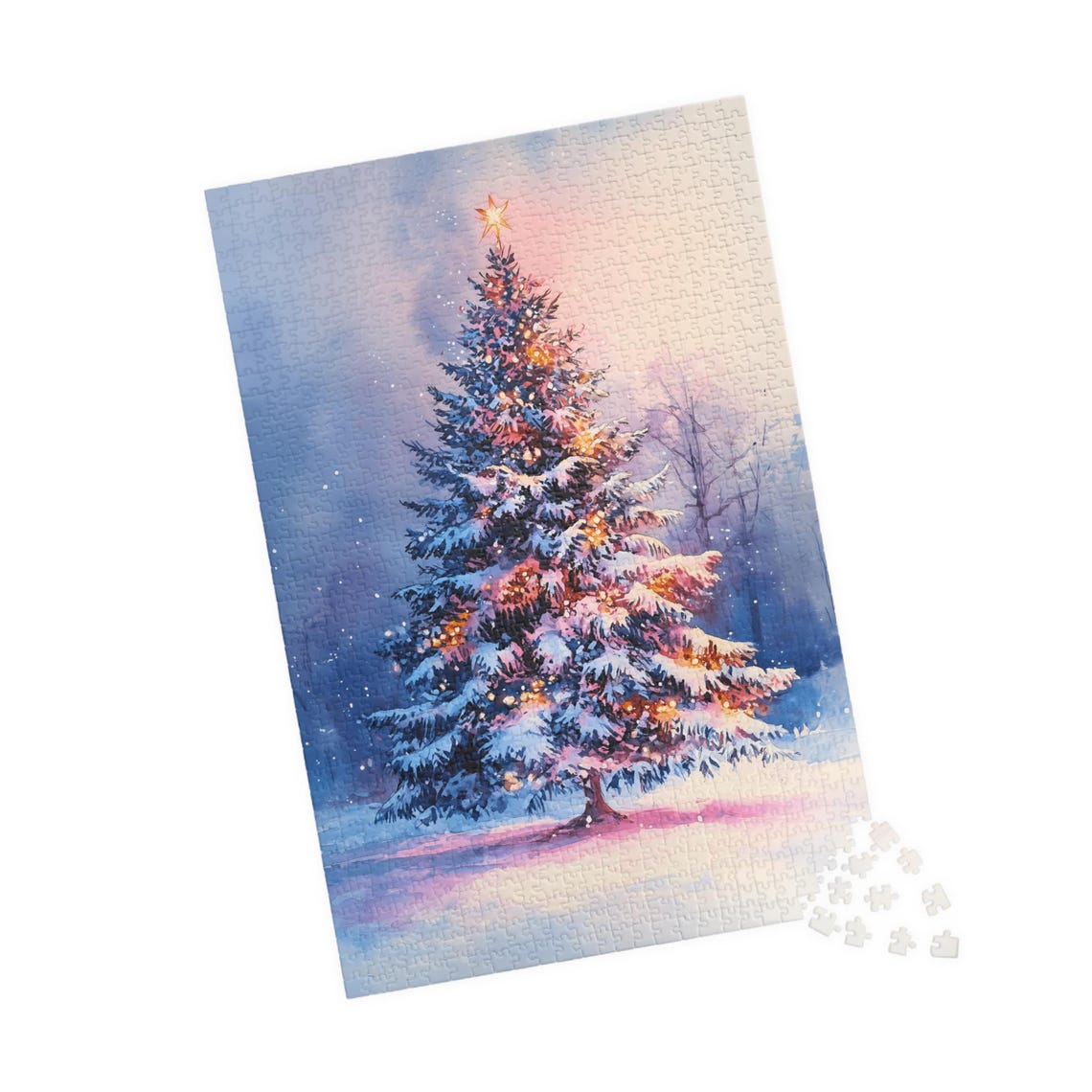 Christmas Tree at Pink Twilight With Star Topper Pastel Snow Poster - Image 4