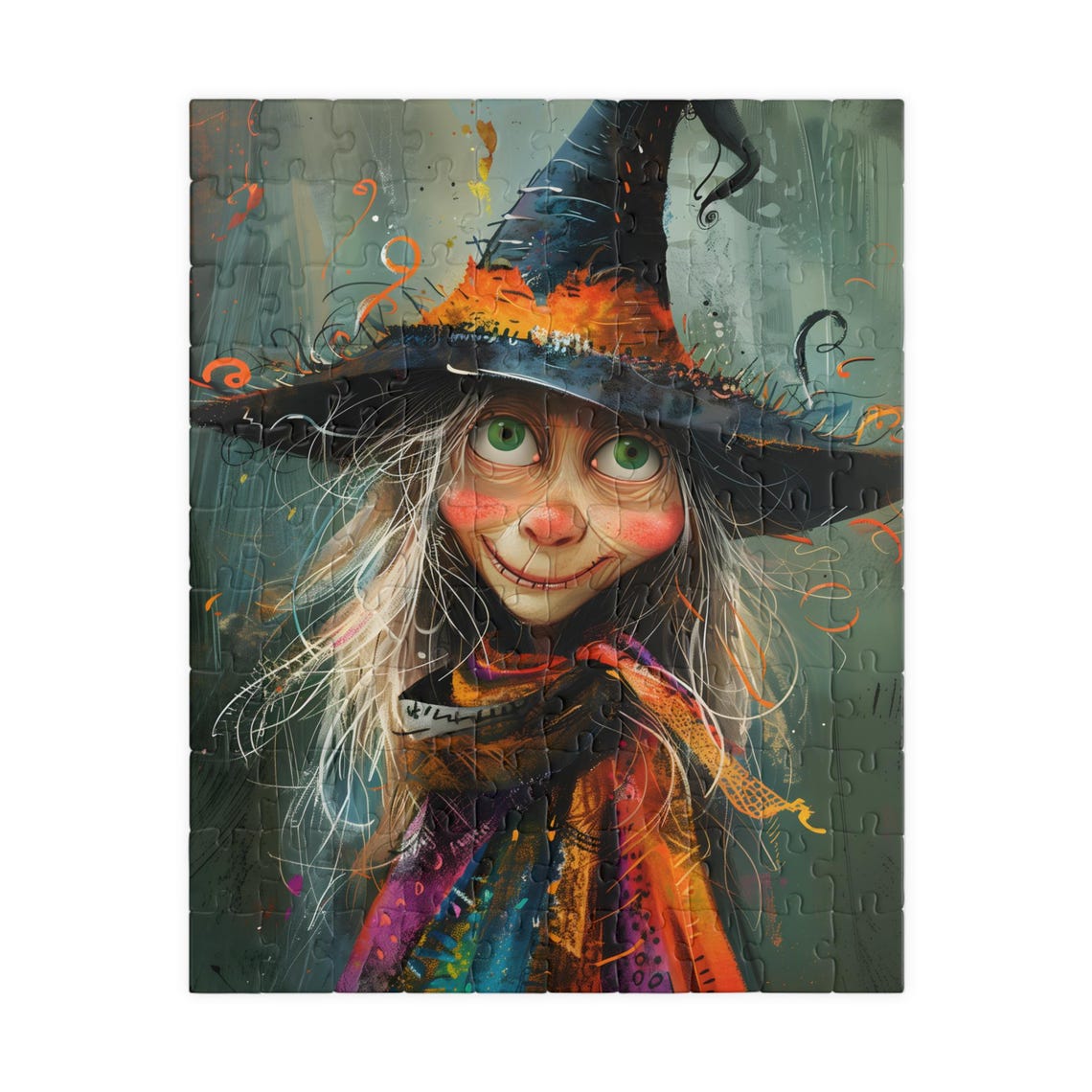 Whimsical Witch Girl Big Green Eyes Painterly Style Art Poster