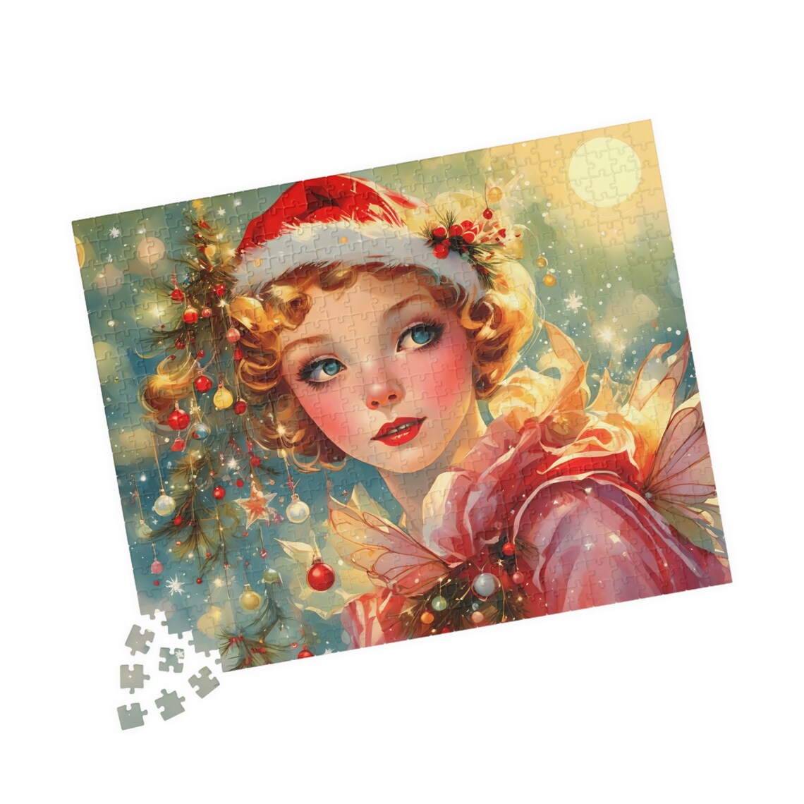 Christmas Fairy Girl in a Santa Hat Festive Holiday Portrait Poster - Image 4