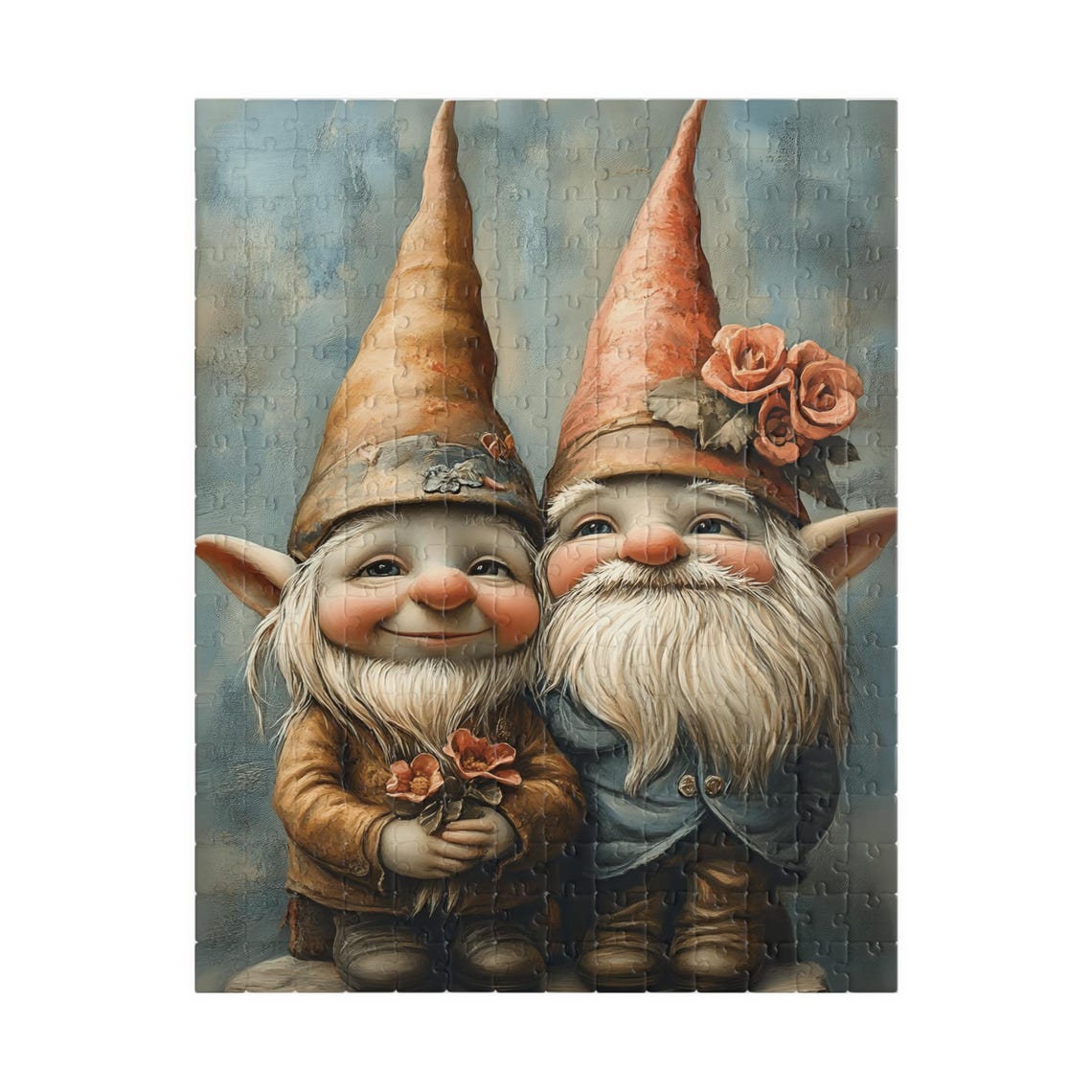 Sweet Gnome Couple Tall Pointy Hats Roses Rustic Folk Art Poster - Image 5