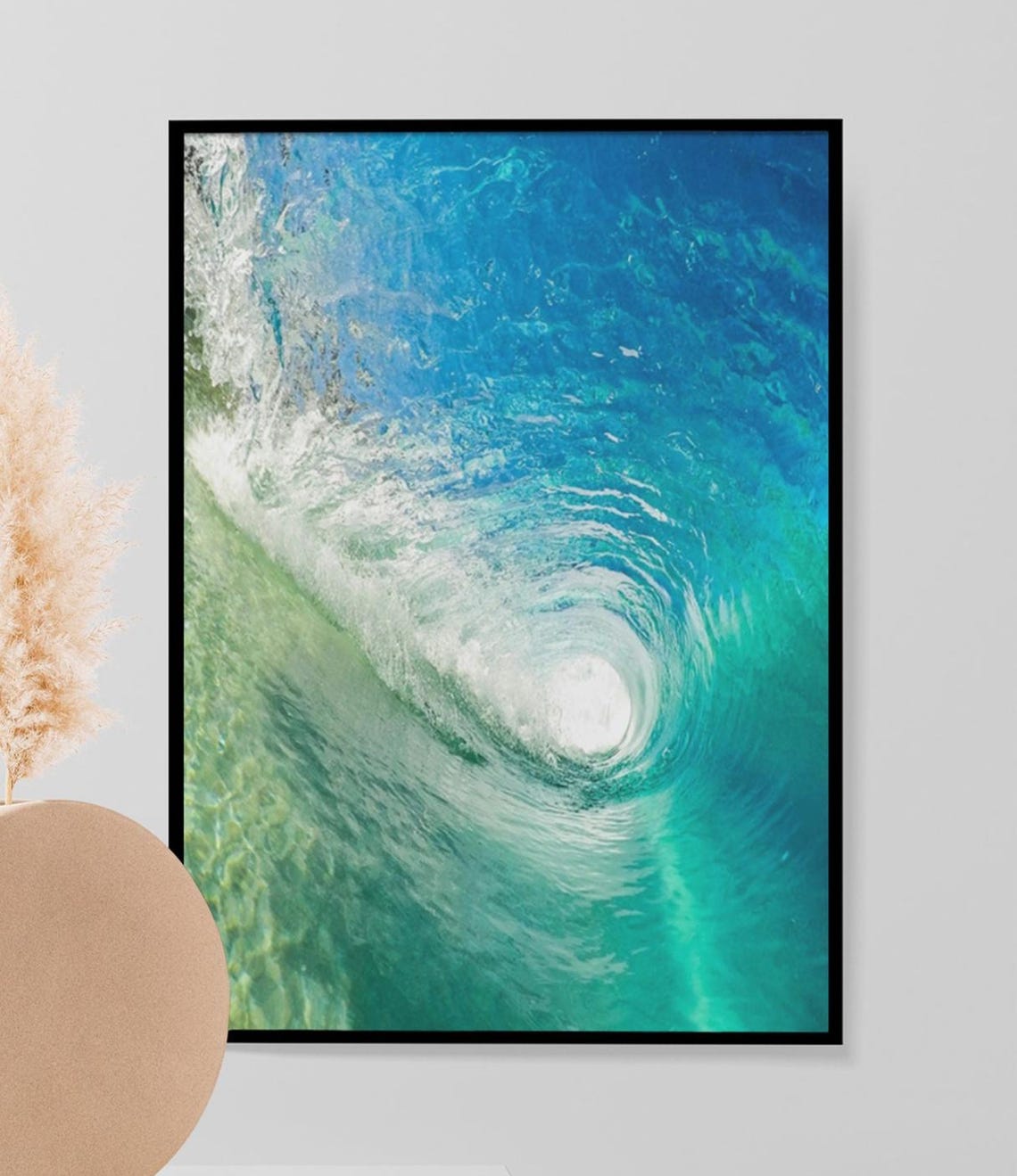 Turquoise Ocean Wave Barrel Surf Photography Poster Coastal Art
