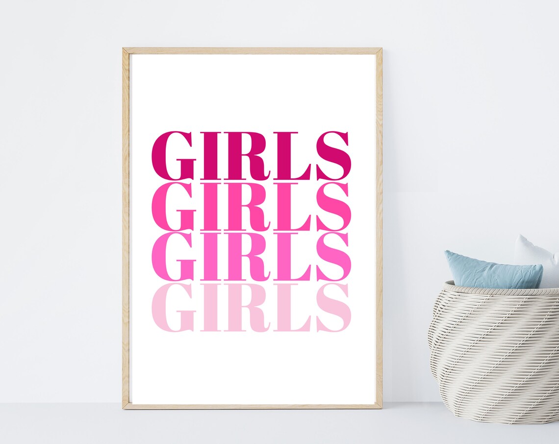 Girls Girls Girls Girls Pink Gradient Stacked Typography Poster
