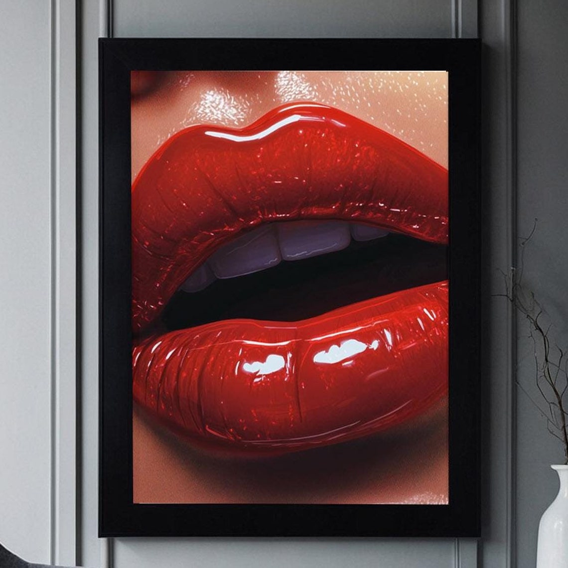 Glossy Red Lips Wall Art Bold Glam Lip Art For Bedroom Makeup Room Decor Salon Wall Art Beauty Poster - Image 3