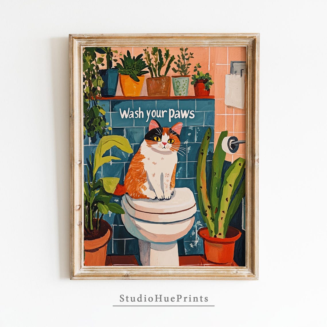 Wash Your Paws Funny Cat Bathroom Wall Art Print