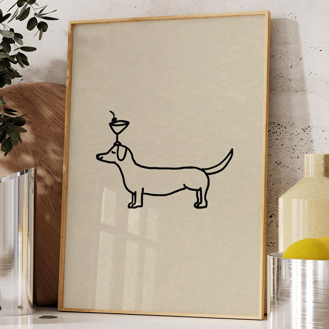Dog Cocktail Trendy Neutral Bar Cart Art Print