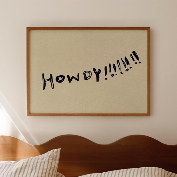 Howdy Exclamation Hand Drawn Western Greeting Minimal Cream Art Poster