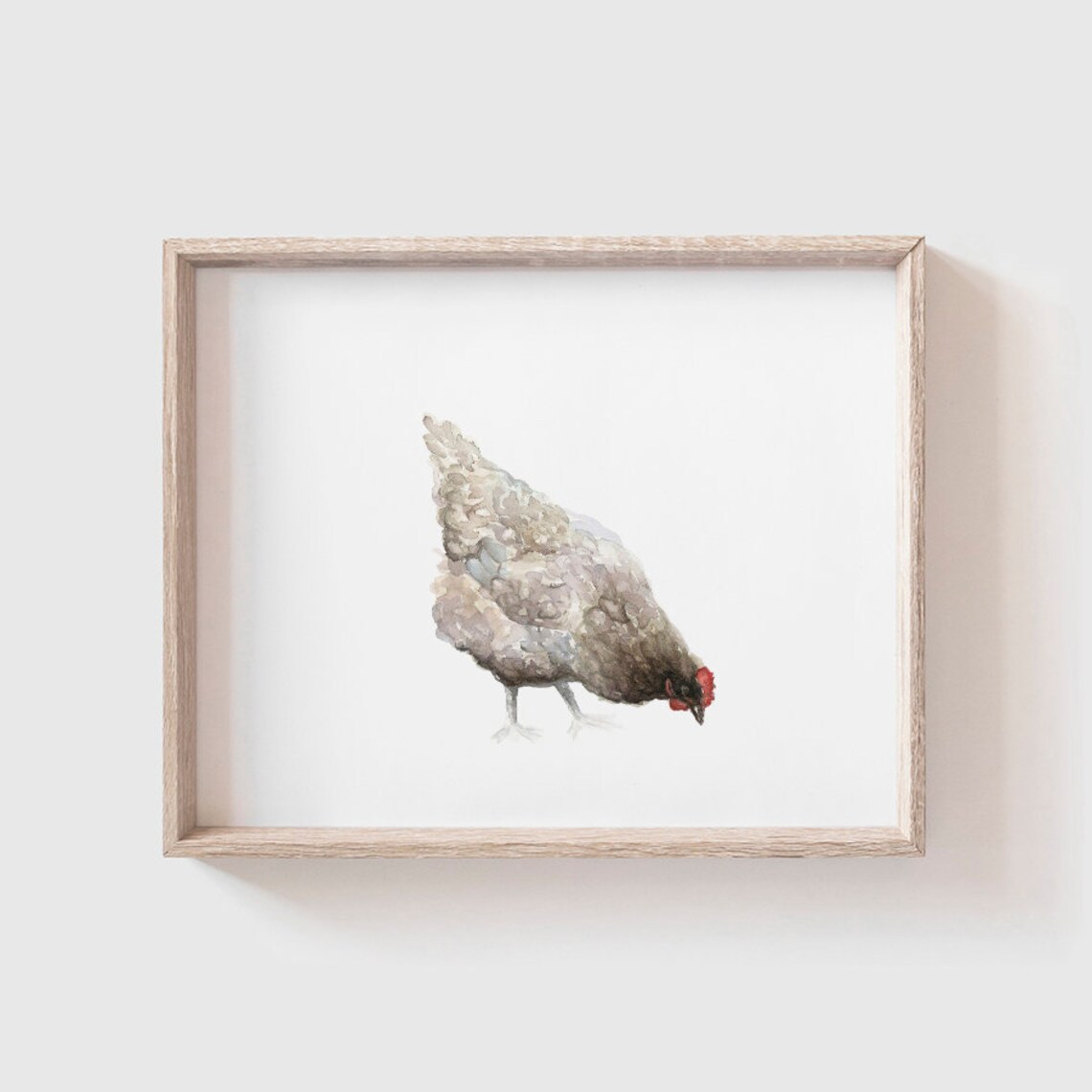 Brown Chicken Watercolor Art Print, Farmhouse Kitchen