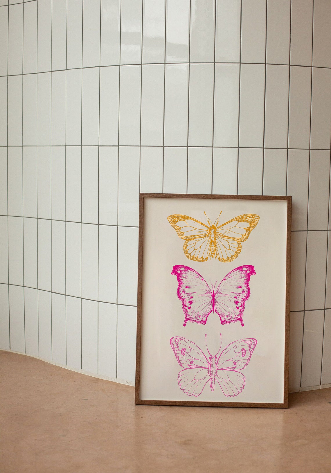 Butterfly Trio Orange Pink Bright Trendy Bedroom Wall Decor Poster - Image 2