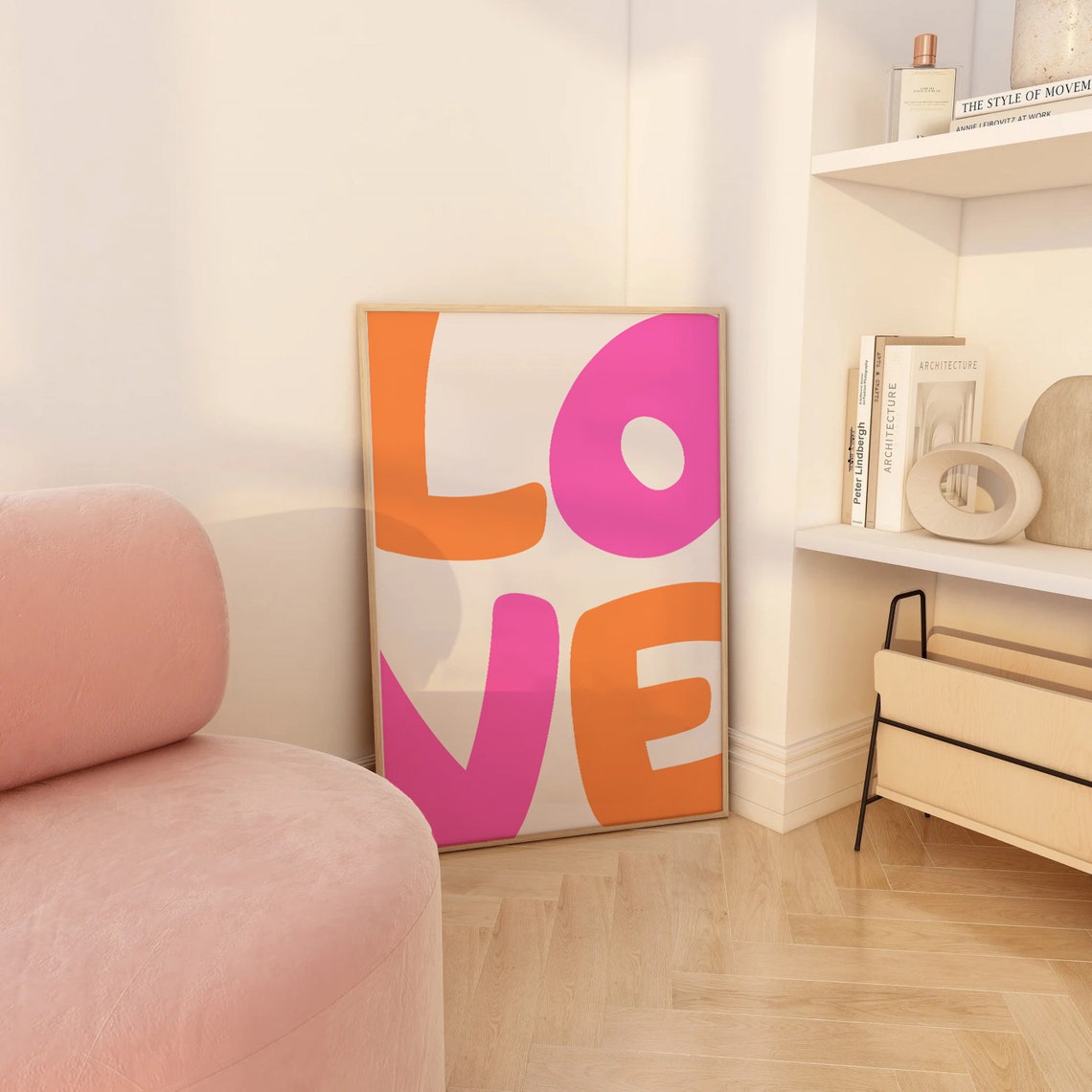 Love Big Bold Modern Pink Orange Retro Typography Quote Poster - Image 4