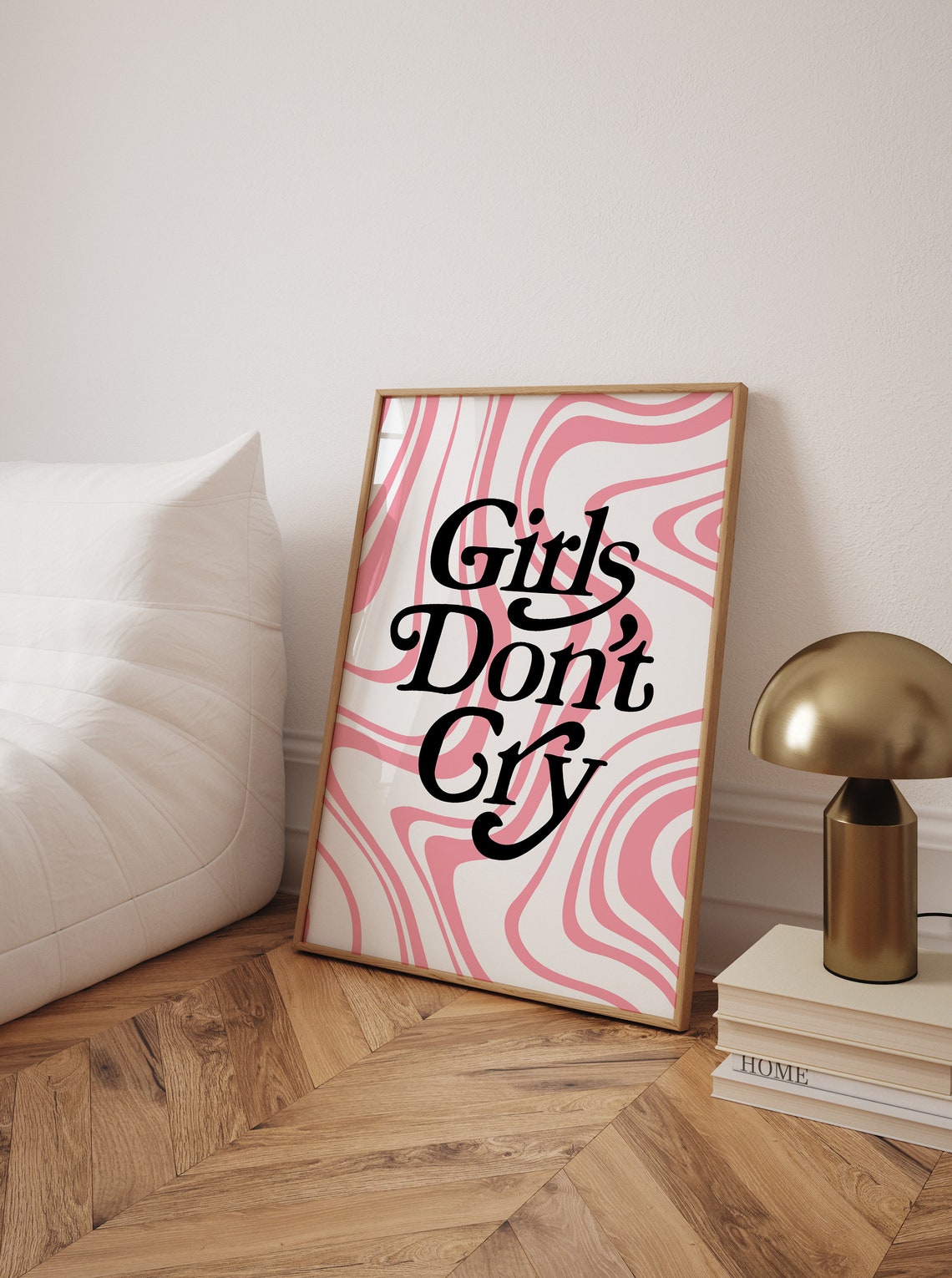 Girls Don't Cry Pink Swirl Retro Typography Quote Design Poster - Image 3