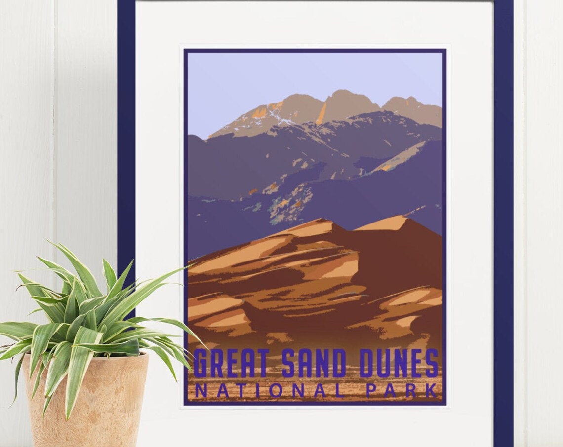 Great Sand Dunes National Park Desert Mountains Sunset Scenic Poster