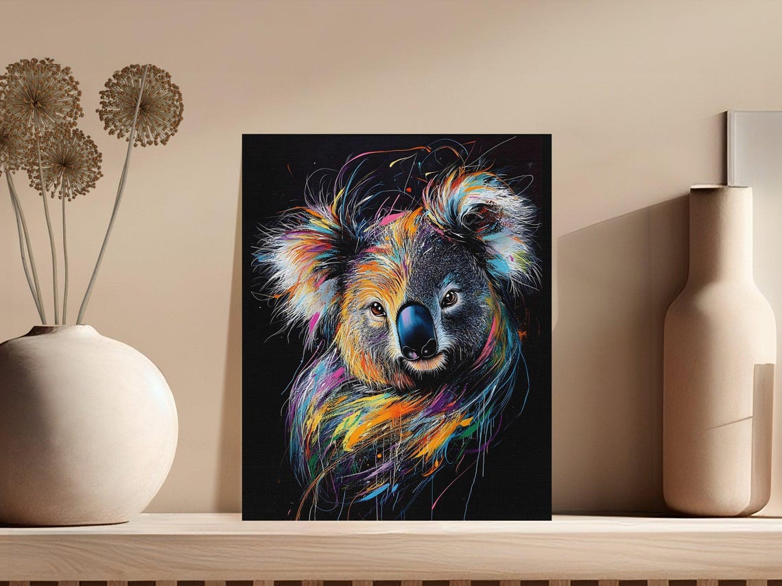 Colorful Koala Bear Portrait Rainbow Splash Black Canvas Poster - Image 5