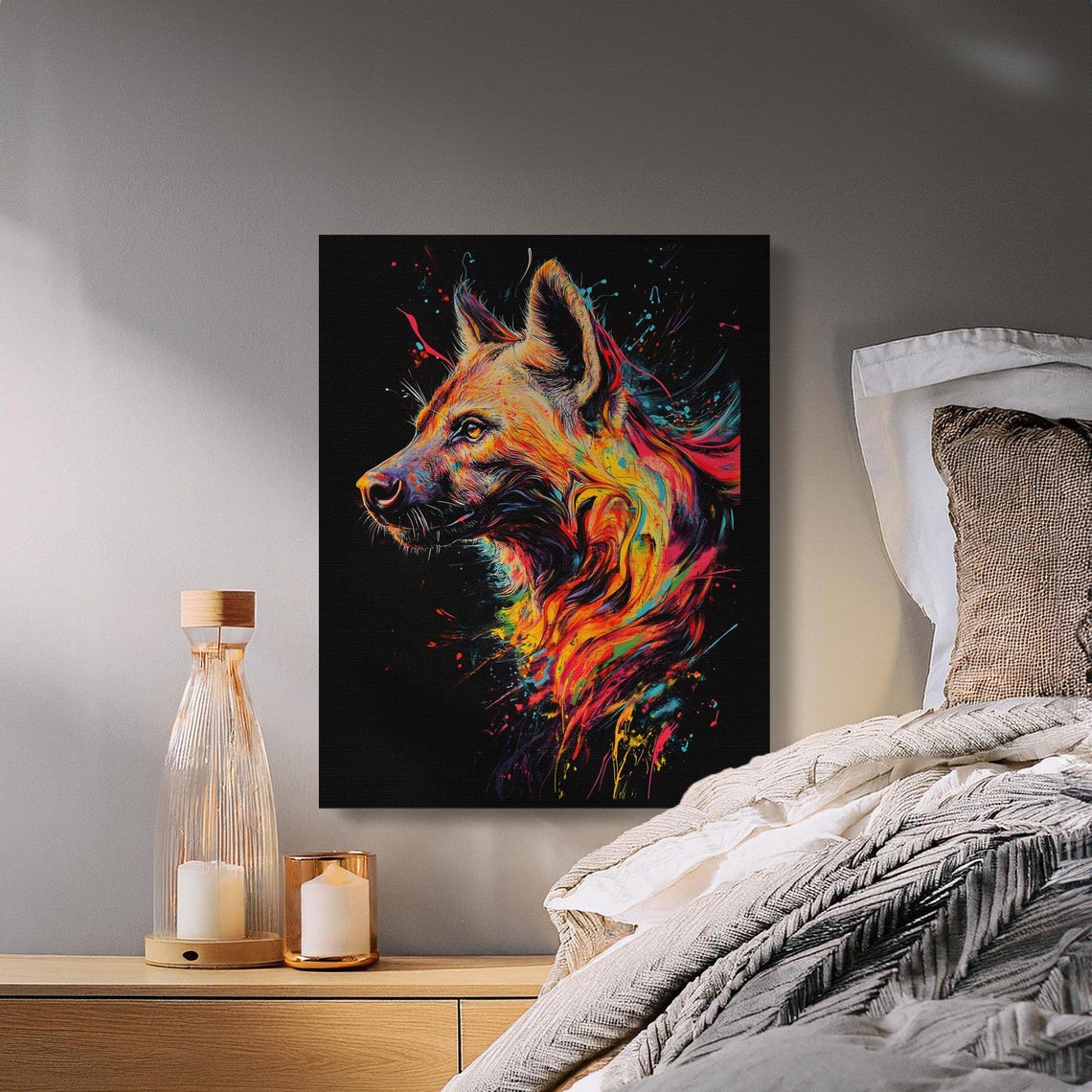 Vibrant Splash Hyena Portrait on Black Canvas Wildlife Poster - Image 2