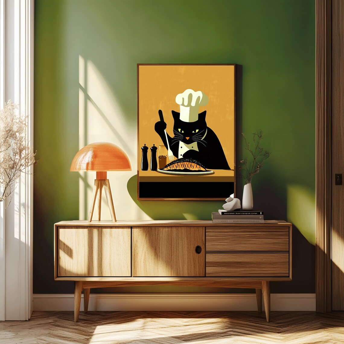Black Cat Cooking, Cute Cat Portrait Art Print - Image 3