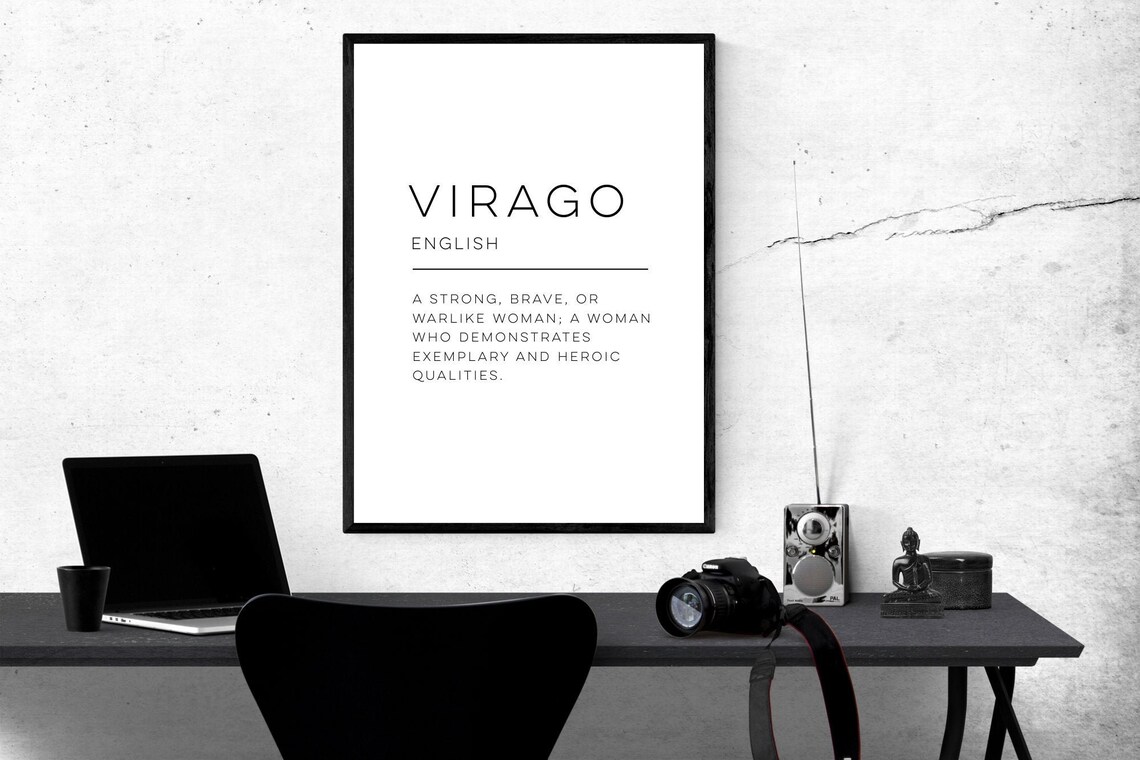 Virago Definition Strong Brave Woman Dictionary Style Wall Art