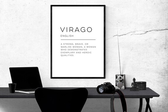 Virago Definition Strong Brave Woman Dictionary Style Wall Art