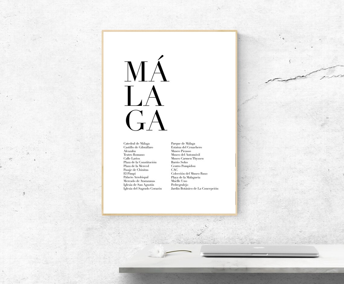 Málaga Travel Poster, Modern City Monuments